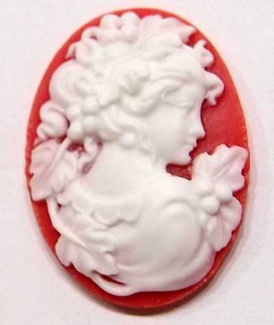 6 of 25X18 mm Classic Grecian Woman Cameos with Floral White over  Red Gorgeous