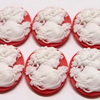 6 of 25X18 mm Classic Grecian Woman Cameos with Floral White over  Red Gorgeous - Thumbnail 2