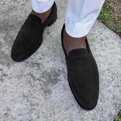 Trendy handmade black loafer suede formal office wear shoes