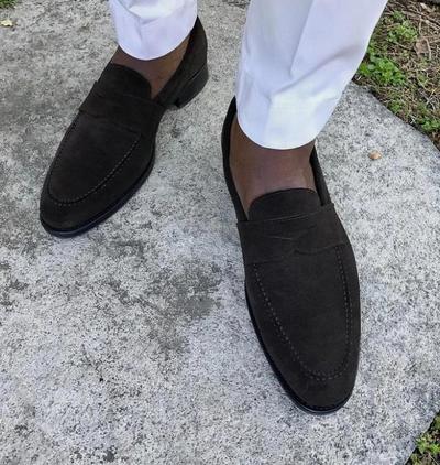 Trendy Handmade Black Loafer Suede Formal Office Wear Shoes