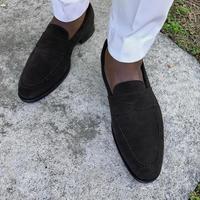 Trendy Handmade Black Loafer Suede Formal Office Wear Shoes - Thumbnail 1