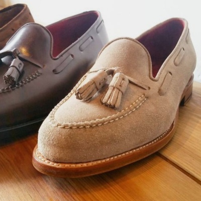 Luxury new handmade beige tassels loafer shoes, suede shoes for men