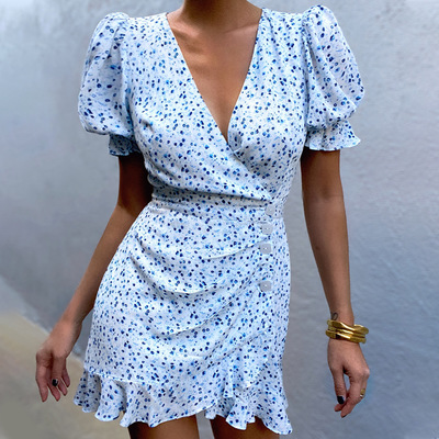 Sexy v-neck short sleeves flounced dress - Thumbnail 4