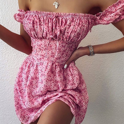 Women'S Sexy Print Short Sleeves Bowknot Dress