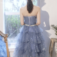 Blue tulle sequins short prom dress party dress - Thumbnail 3