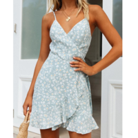 Floral Sweet V-Neck Backless Sling Dress - Thumbnail 1