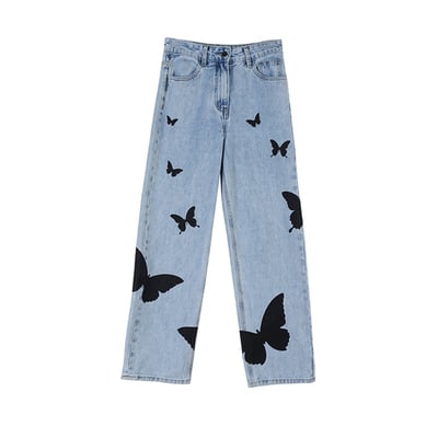 Free shipping-black butterflies jeans - Thumbnail 4