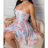 Design Cross Sling Print Dress - Thumbnail 1