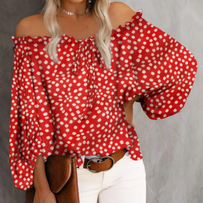 Chiffon printing sexy long sleeve shirt