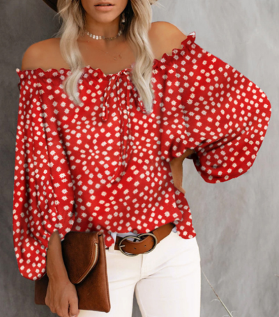 Chiffon Printing Sexy Long Sleeve Shirt