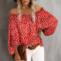 Chiffon Printing Sexy Long Sleeve Shirt - Thumbnail 1