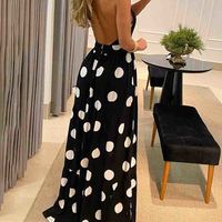 Design Sleeveless Print Point Backless Dress - Thumbnail 4