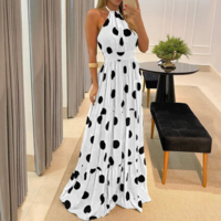 Design Sleeveless Print Point Backless Dress - Thumbnail 1