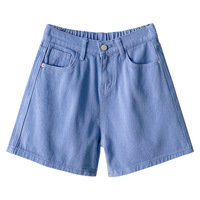 Blue Purple High Waist Denim Shorts - Thumbnail 5