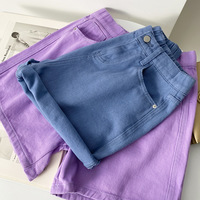 Blue Purple High Waist Denim Shorts - Thumbnail 2