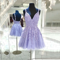 Purple lace short prom dress homecoming dress,498 - Thumbnail 2