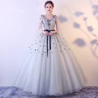 Stylish v neck tulle applieque long prom dress, evening dress,500 - Thumbnail 2