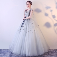 Stylish v neck tulle applieque long prom dress, evening dress,500 - Thumbnail 3