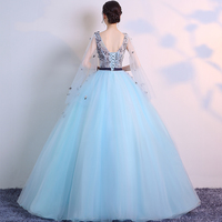 Stylish v neck tulle applieque long prom dress, evening dress,500 - Thumbnail 4