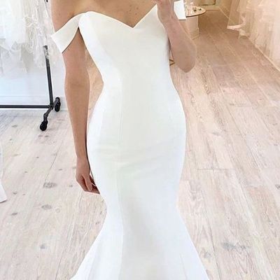 Simple wedding dress, mermaid wedding dress, off shoulder wedding dress,1003