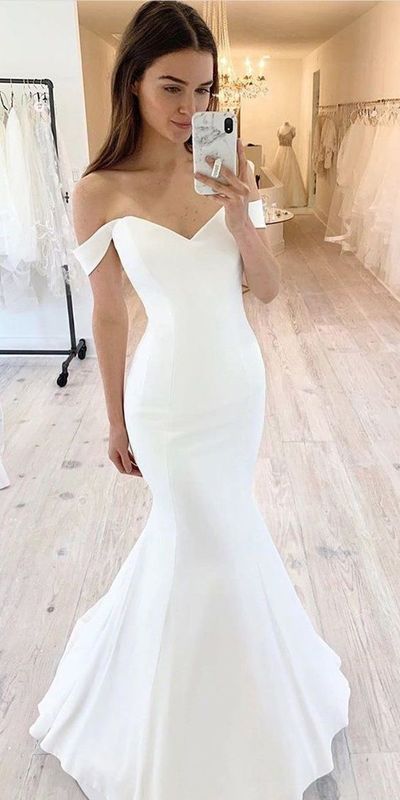 Simple Wedding Dress, Mermaid Wedding Dress, Off Shoulder Wedding Dress,1003