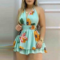 V-Neck Fashion Printing Sling Jumpsuit - Thumbnail 2