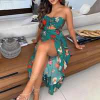 Women'S Printed Wrapped Chest Split Sexy Irregular Dress - Thumbnail 2