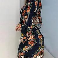 Sexy Printed Deep V-Neck Long Sleeve Dress - Thumbnail 2