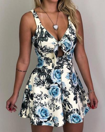 Sling Sexy Bowknot Print Loose Jumpsuit
