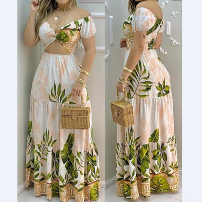 Sweet printed v-neck slim casual dress - Thumbnail 2