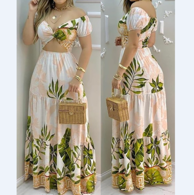 Sweet Printed V-Neck Slim Casual Dress