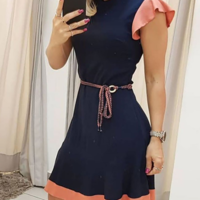Solid Color Round Neck Dress - Thumbnail 1