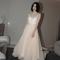 Cute tulle see through short prom dress champagne evening dress - Thumbnail 1