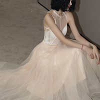 Cute tulle see through short prom dress champagne evening dress - Thumbnail 2