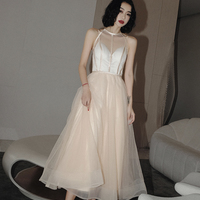 Cute tulle see through short prom dress champagne evening dress - Thumbnail 4