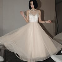 Cute tulle see through short prom dress champagne evening dress - Thumbnail 6