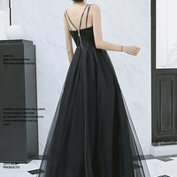 Black tulle long A line prom dress evening dress - Thumbnail 6