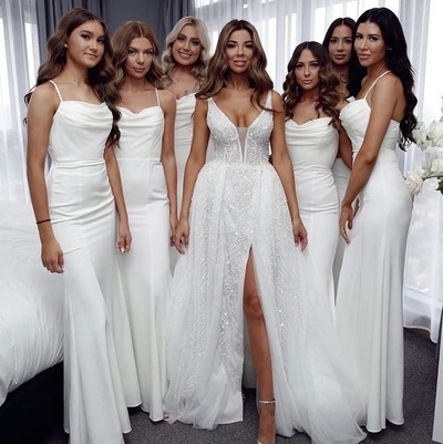 Spaghetti Straps White Bridesmaid Dresses