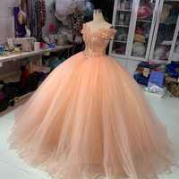 Elegant Ball Gown Long Prom Dress, Off the Shoulder Wedding Dress, Lace Beads Appliqued Evening Gown, Quinceanera Dresses,1004 - Thumbnail 1