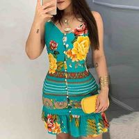 Sweet Sling Sleeveless Printed Dress - Thumbnail 2