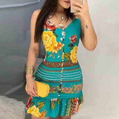 Sweet Sling Sleeveless Printed Dress