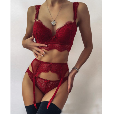Sexy Red Vest Lace 3-Piece Set