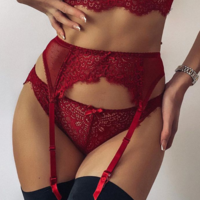 Sexy Red Vest Lace 3-Piece Set - Thumbnail 1