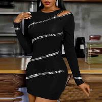 Temperament Strapless Hot Rhinestone Slim Long-Sleeved Hip Dress - Thumbnail 1