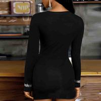 Temperament Strapless Hot Rhinestone Slim Long-Sleeved Hip Dress - Thumbnail 3