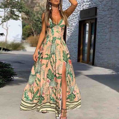 V-neck sling printed casual sleeveless dress