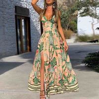 V-Neck Sling Printed Casual Sleeveless Dress - Thumbnail 1