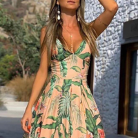 V-Neck Sling Printed Casual Sleeveless Dress - Thumbnail 2