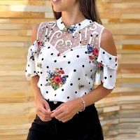 Casual Printed Net Yarn Splicing Blouse - Thumbnail 1
