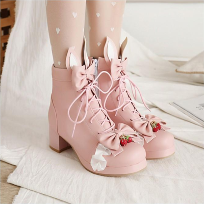 Original cat strawberry bow jk uniform shoes women's boots  - Thumbnail 4